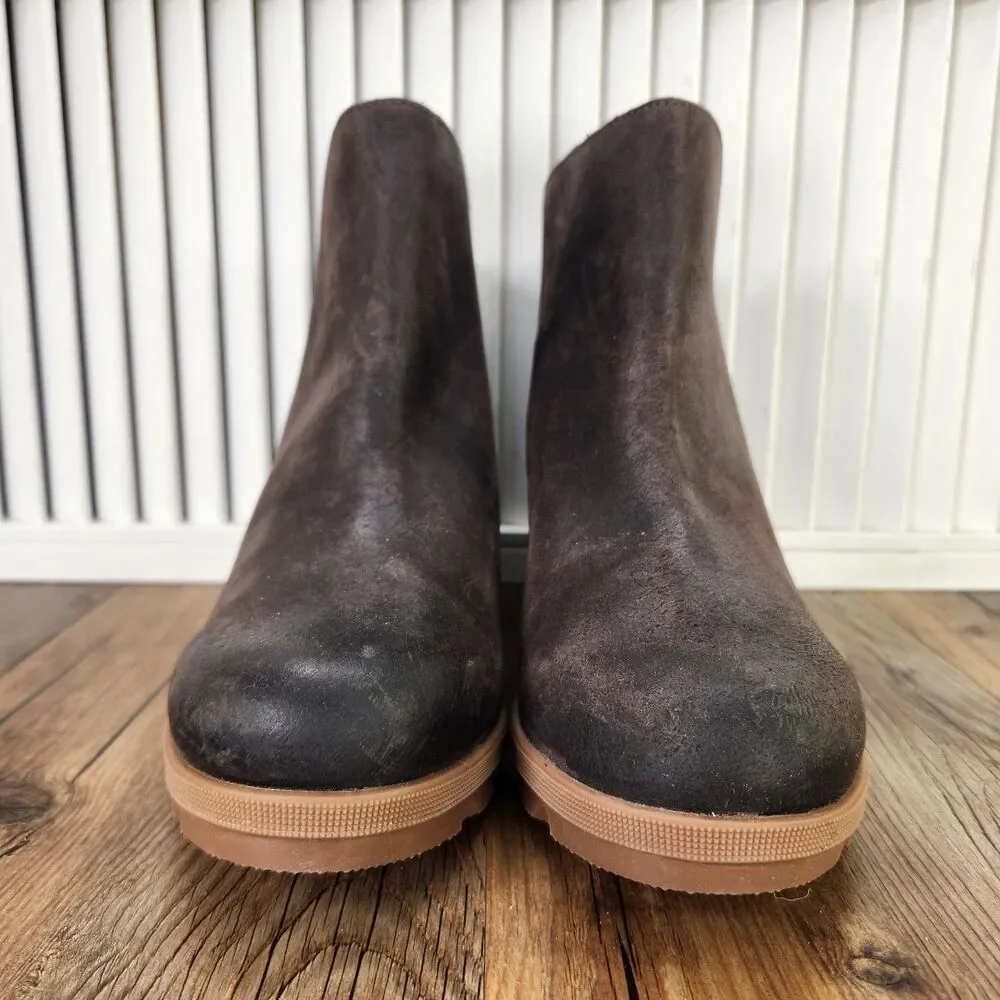 Sorel Joan of Arctic Wedge II Zip Boots Womens Size 10 Brown Leather Hidden Heel